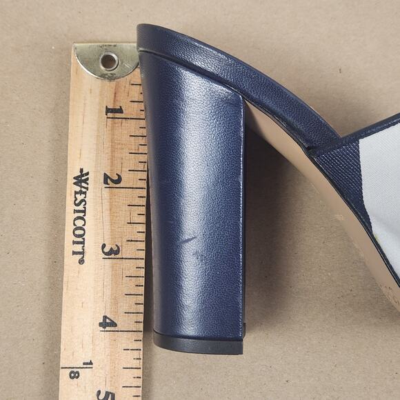 Paris Valtadoros Striped Mule Heels Women’s SZ 37 (US 6) Navy/White Block Heel - Picture 12 of 13